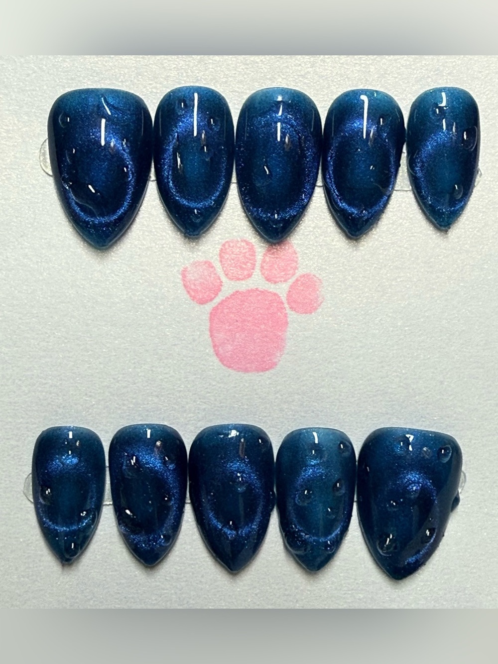 Blue Shimmer water droplets effect presson nails size medium